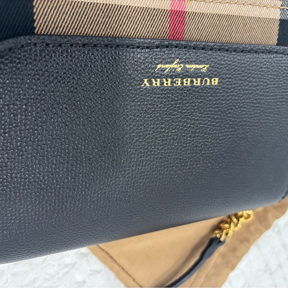 Burberry Black and Tan Crossbody Bag with Gold Chain - Picture 6 of 14